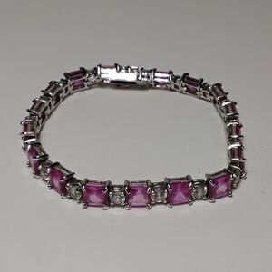 925 Silver Pink Tourmaline Tennis Bracelet